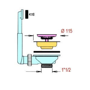 PILETTA &Oslash;115x1"1/2 C/TAPPO INOX X LAVELLI C/SCARICO RIGIDO