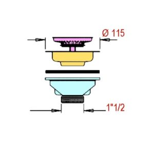 PILETTA &Oslash;115x1"1/2 C/TAPPO INOX X LAVELLI