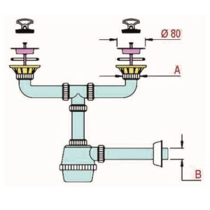 SIFONE PP 1"1/4x32 LAVELLO A FIASCO 2 VIE C/PILETTE