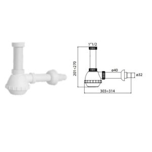 SIFONE PP 1"1/4-1"1/2  x 32-40 FIASCO 1 VIA S/PILETTA UNIVERSALE