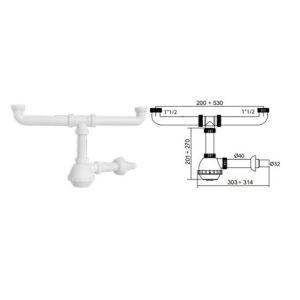 SIFONE PP 1"1/4-1"1/2 x 32-40 LAVELLO FIASCO 2 VIE UNIVERSALE S/PILETTE