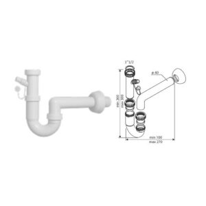 SIFONE PP 1"1/2 - 1"1/4 x 40 LAVABO 1 VIA C/ATTACCO LAVATRICE