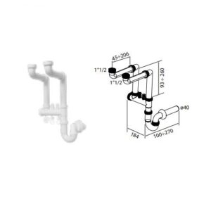 SIFONE PP 1"1/2x40 PRATICO 2 VIE C/ 2 ATTACCHI LAVATRICE
