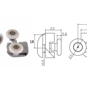 COPPIA CUSCINETTI DOPPIA RUOTA D.23 ATTACCO SUPERIORE NYLON GRIGIO